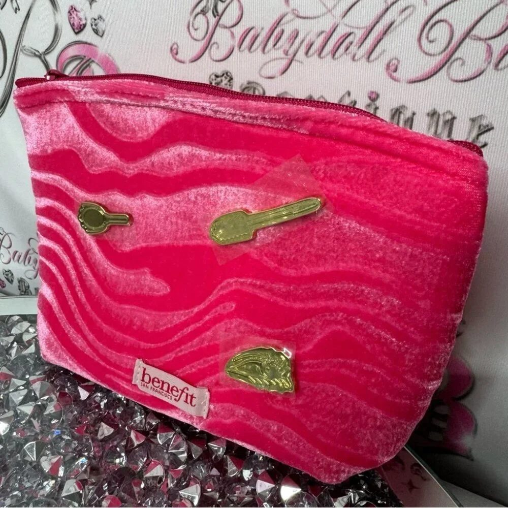 Benefit makeup bag cosmetics brand new pin style brushes gold new in bag pink